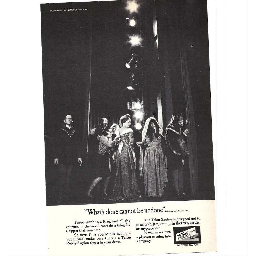 Behind the Scenes Theatre Zipper Advertisement 1970s Vintage Print Ad 9 inch